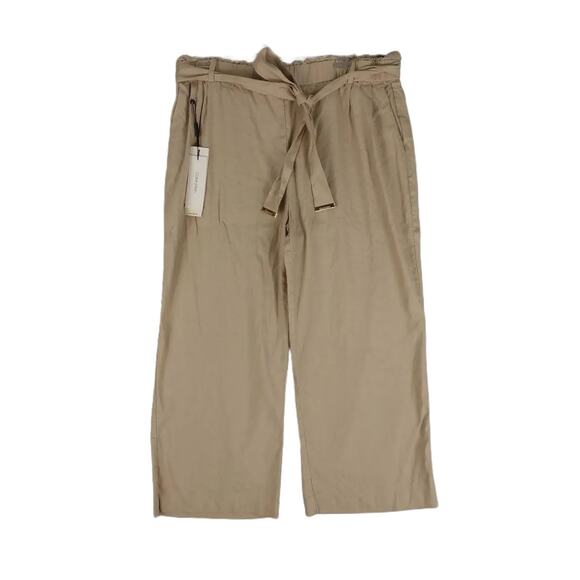 Calvin Klein Linen Blend Wide Leg Crop Pants Paperbag Waist Women's L NWT w/Spot - Picture 1 of 6